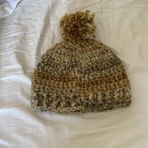 Crochet Handmade Beanie Ski Hat Tan Carmel With Hints of Sagebrush Colors